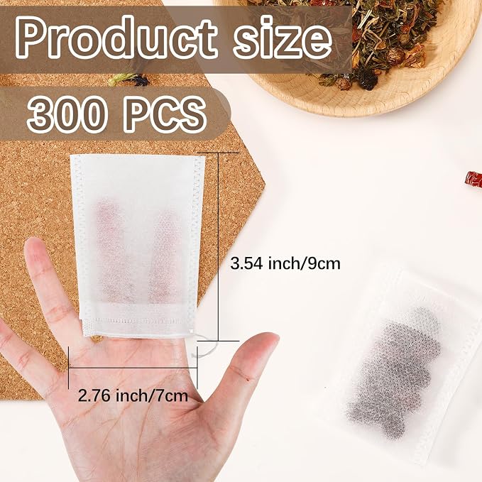 300 Pcs Empty Tea Bags for Loose Leaf Tea, Disposable Small tea Filter Bags with Drawstring fillable Cloth Diy Empty Tea Sachets for Loosetea, Coffee, Herbs, Spice (3.54 x 2.75 inch) (Pack of 2)