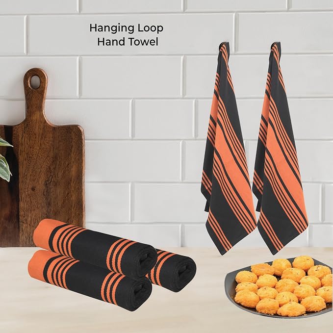 Urban Villa Kitchen Towels Cotton Dish Towels 20”x30” (Set of 6) Orange Blk