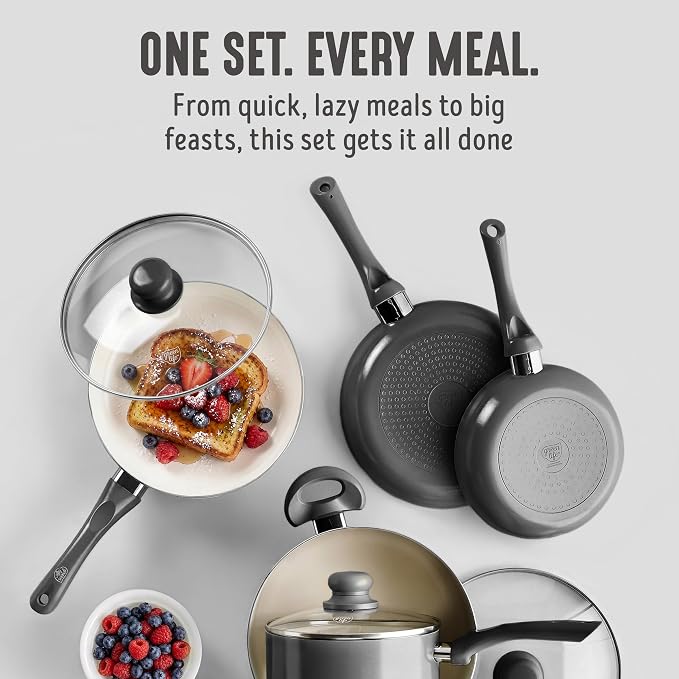 GreenLife 16pc Ceramic Nonstick Pots & Pans Cookware Set, Graphite Black | PFAS-Free Nonstick Coating, Stockpot, Frying Pans, Saucepan, Sauté, Induction Ready, All Stovetop Compatible, Dishwasher Safe