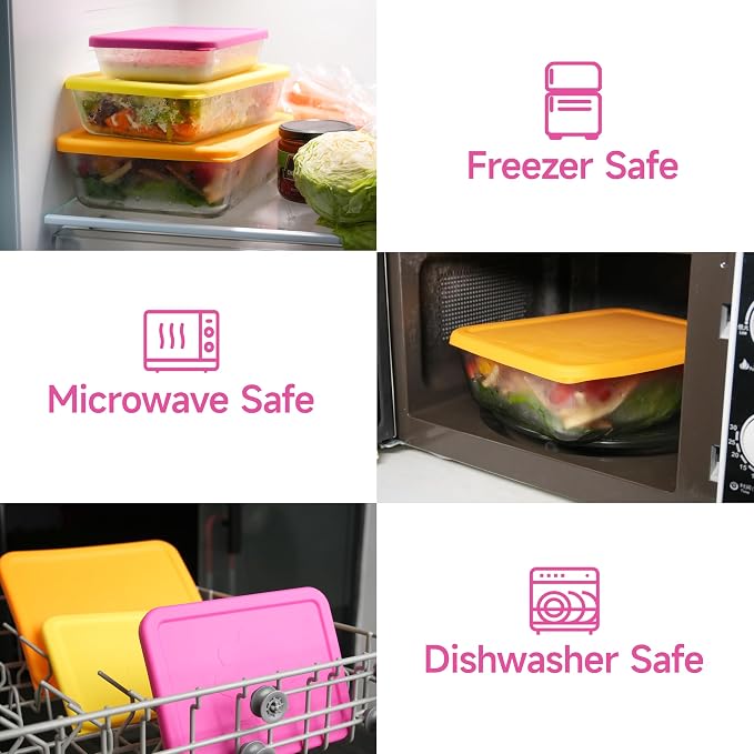 LUVCOSY 6 Cup Rectangle Silicone Storage Cover Lids Replacement for Pyrex 7211-PC Glass Bowls, (Container not Included) 2 Pack, Microwave, Dishwasher and Freezer Safe