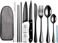 Logcow Travel Utensils with Case,Reusable Utensils,Portable Travel Camping Cutlery Set,Stainless Steel Flatware Set,Lunch Boxes Workplace Camping School Picnic (Black) | Portable Travel Camping Cutlery Set,Stainless Steel Flatware Set,Lunch Boxes Workp...