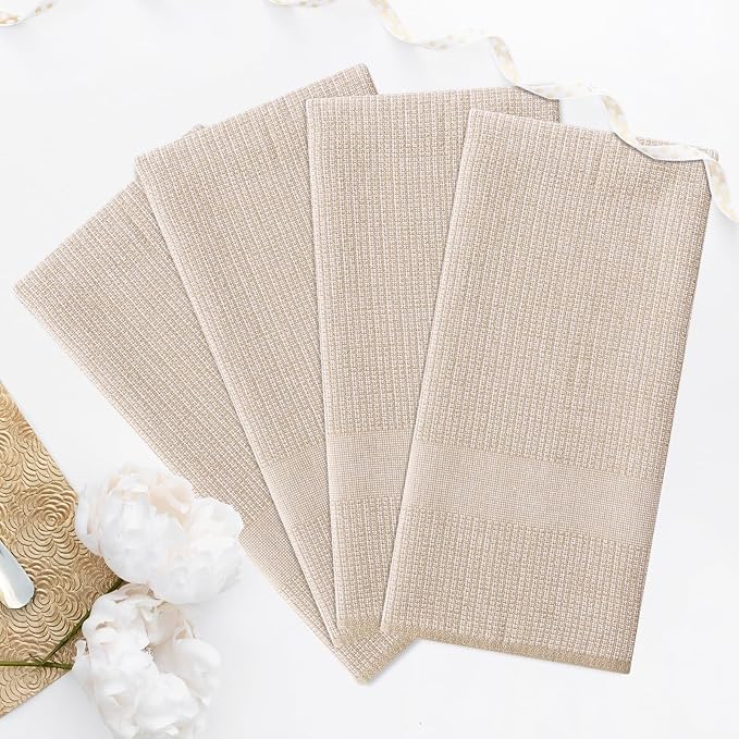 Homaxy 380 GSM Cotton Premium Kitchen Towels 6 Pack, 18"x 28", Khaki | Flat and Terry Dish Towels, Highly Absorbent Tea Towel Set with Hanging Loop, Soft Utility Kitchen Hand Towels