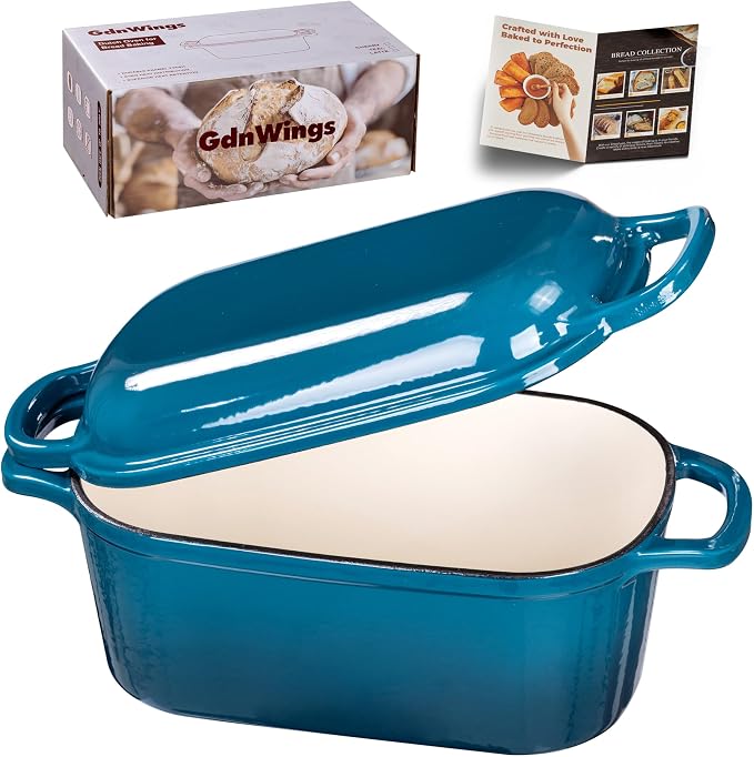 4.6 Quart Dutch Oven for Sourdough Bread Baking | Oval Bread Dutch Oven with Lid, Cast Iron Bread Pan for Crispy Crust, Steam Baking Design for Artisan Homemade Loaves, Teal
