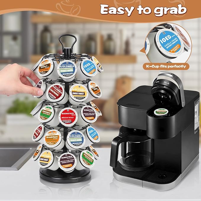 K Cup Holder, Coffee Pods Holder Storage Organizer Stand,40 Pods Capacity | K Cup Organizer,360°Rotating K Cup Carousel,Space-Saving for Countertop,Easy-Grip Top Handle,K Cups Holder Easy Assembly