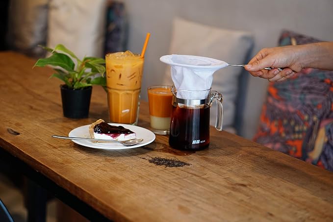 Traditional Thai Style Stainless Steel Reusable Mesh Filter for Thai Tea, Coffee & Loose Leaf Drinks, Strainer Sock 3 Inches