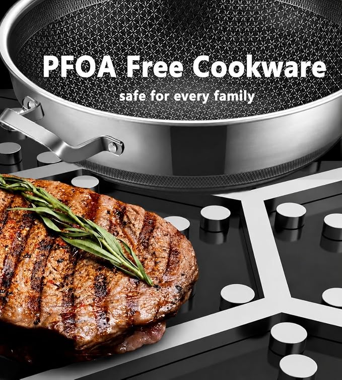 Toutrop Wok,13 Inch Hybrid Woks & Stir-Fry Pans Nonstick, Large Stainless Steel Wok with Lid,Induction Non Stick Woks,PFOA Free Cookware,Dishwasher And Oven Safe