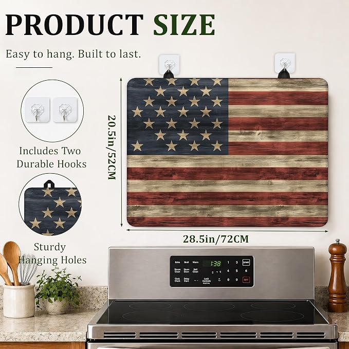 American Flag Grunge Electric Stove Top Cover Protector,Glass Flat Top Stove Mat,Heat-Resistant Oven Induction Cooktop Mat for Ceramic Countertop Mats Dish Drying Mat