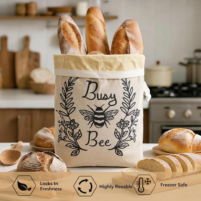 Reusable Beeswax Bread Bags for Homemade Bread & Sourdough, 2-Pack XL Airtight Food Storage Bags, Organic Cotton Linen Covers - Freezer-Friendly Freshness Preservation Keeps Fresh Longer