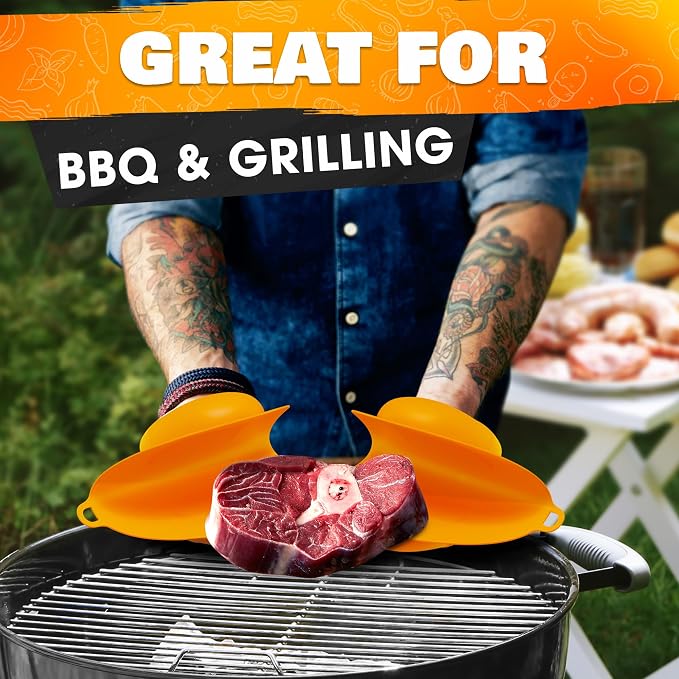 2 Pcs Silicone BBQ Grill Mitts, 480°F Heat-Resistant (Yellow) | BBQ Mitts for Grilling Set of 2, Secure Grip for Hot Trays and Pans, Dishwasher Safe, Flexible, Non-Slip, Food-Grade Material