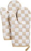 Ohocut Beige Checkered Oven Mitts Heat Resistant, Vintage Retro Checkerboard Cute Oven Mitts, Non-Slip Silicone Kitchen Oven Gloves 1 Pair 7''x13''