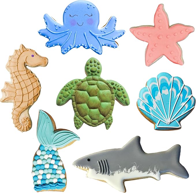 Ann Clark Under the Sea Cookie Cutters Set of 7, Made in USA | Includes: Seahorse, Starfish, Shell & More, Perfect Size, America's Largest Cookie Cutter Maker, Food-Safe American Steel