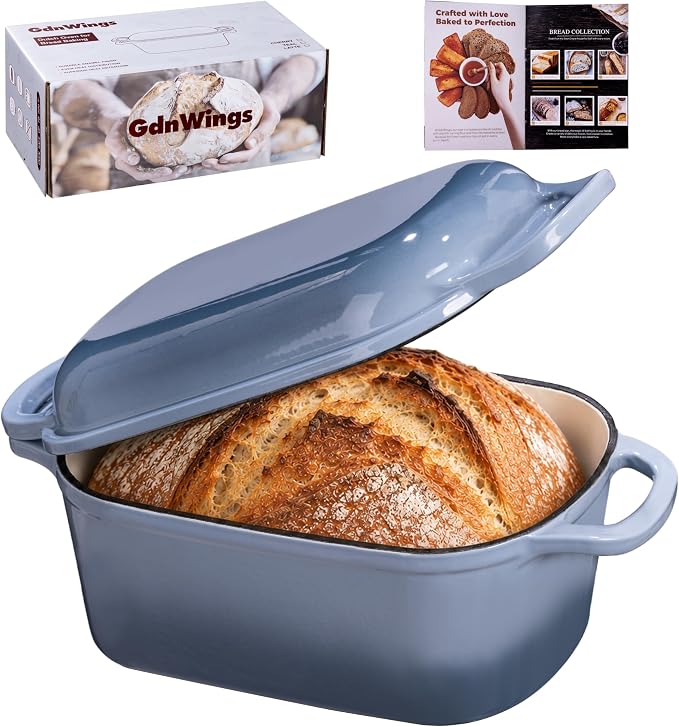 4.6 Quart Dutch Oven for Sourdough Bread Baking | Oval Bread Dutch Oven with Lid, Cast Iron Bread Pan for Crispy Crust, Steam Baking Design for Artisan Homemade Loave, Seasalt