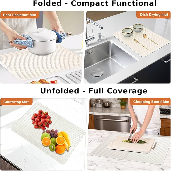 Foldable Silicone Stove Top Cover – 20"x28" Stove Top Covers for Electric Stove, Glass Top Stove Cover, RV Stove Top Cover & Dish Drying Mat (Cream, 28''x20'')