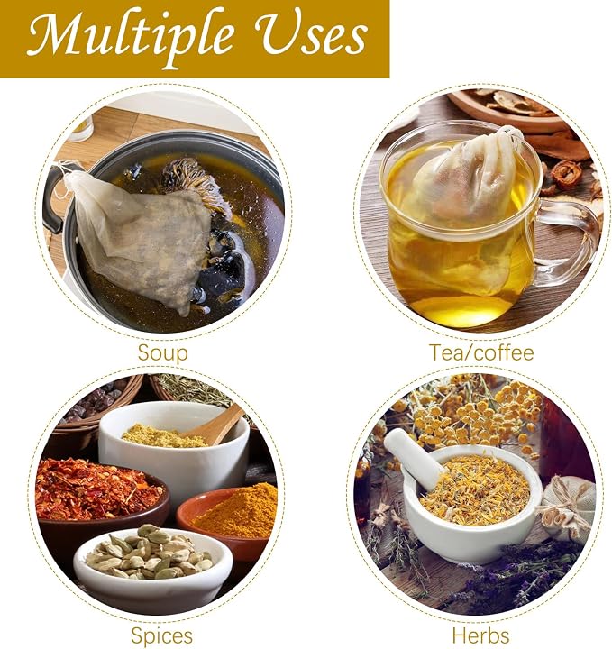 TUZAZO 50 Pcs Muslin Bags with Drawstring 4 x 6 inch, Reusable Tea Bags for Loose Leaf Tea, Natural Cotton Unbleached Cheesecloth Small Spice Bag for Cooking Soup Herb Sachet Bag Empty