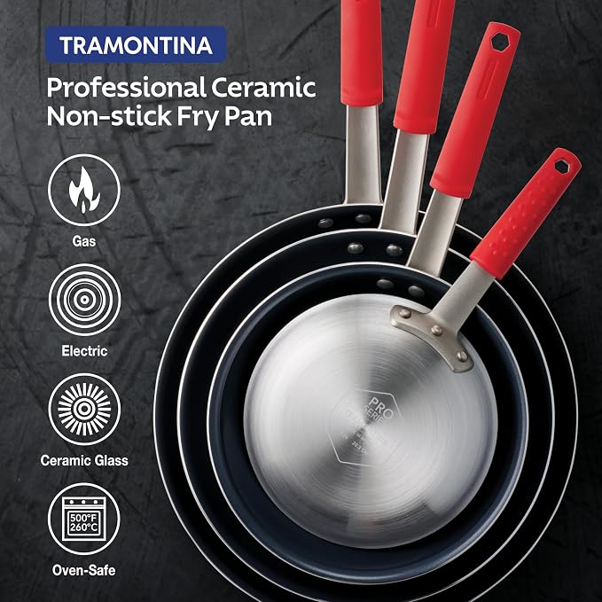 Tramontina Professional 14-Inch Ceramic Non Stick Extra Large Frying Pan | Heavy-Gauge Aluminum Skillet with Ceramic Nonstick Coating, Dishwasher and Oven Safe, Black, Made in Brazil