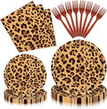 100 Pieces Leopard Print Party Tableware Set – Cheetah Animal Print Plates, Napkins and Forks, Disposable Dinnerware for Safari Jungle Birthday and Baby Shower Party Supplies