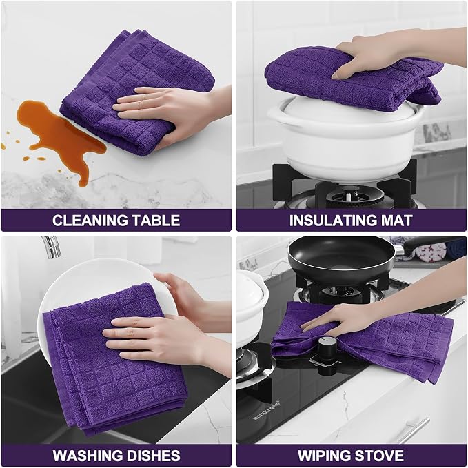 Homaxy Large Premium Cotton Kitchen Towels 16"x 28", 8 Pack, Purple | Natural Ring Spun 390 GSM Dish Towels, Super Absorbent Terry Kitchen Hand Towels, Soft Tea Towels with Hanging Loop