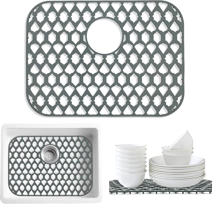 Silicone Kitchen Sink Protectors Mats - 12" 13" 14" 16" 18" 19" 21" 22" 24" 25" 26" 28" 30", Heat Resistant, Machine-wash (19”x14”, Rear Drain)