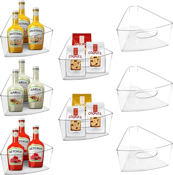 URALFA Lazy Susan Organizer Set of 8, 1/8 Wedge Corner Cabinet Organizer | 10"x9.5"x4" Clear Plastic with Handles, 4" Deep Capacity, BPA-Free Food Safe , Transparent for Easy Visibility