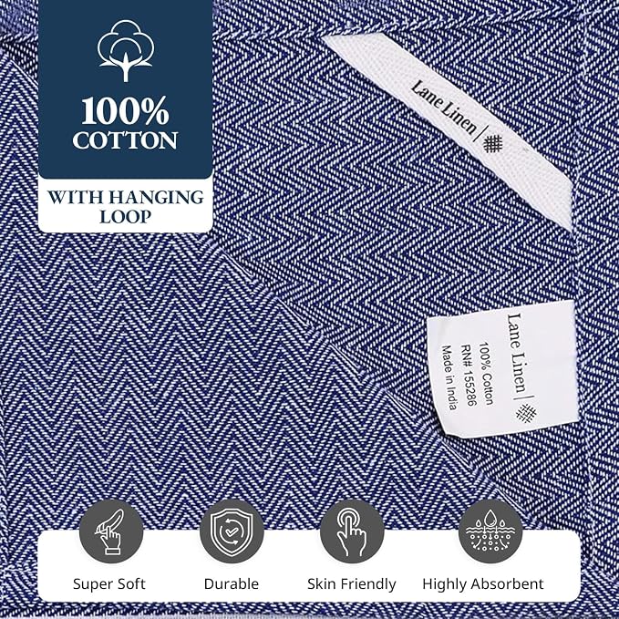 LANE LINEN Kitchen Towels Set - 100% Pure Cotton Dish Towels for Kitchen, Super Absorbent Kitchen Hand Towel, Tea Towels, Soft & Durable Dish Cloths, Pack of 12 – 14”x25”, Indigo