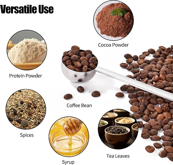 Doosu Metal 6.9in Long Handle Coffee Scoop for Ground Coffee (2 Tbsp) | Food-Grade 18/8 Stainless Steel Measuring Spoon, Tablespoon Scooper for Coffee Beans, Espresso, Protein Powders, Tea, Sugar