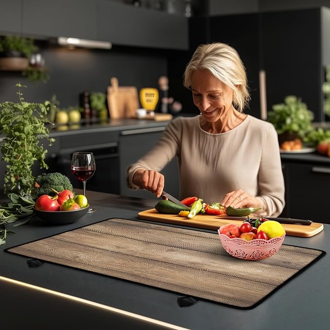 Brown Wood Grain Stove Top Covers for Electric Stove Rustic Western Wooden Planks Glass Top Gas Stove Pad Heat Resistant Range Cooktop Mat for Kitchen 28"x20"