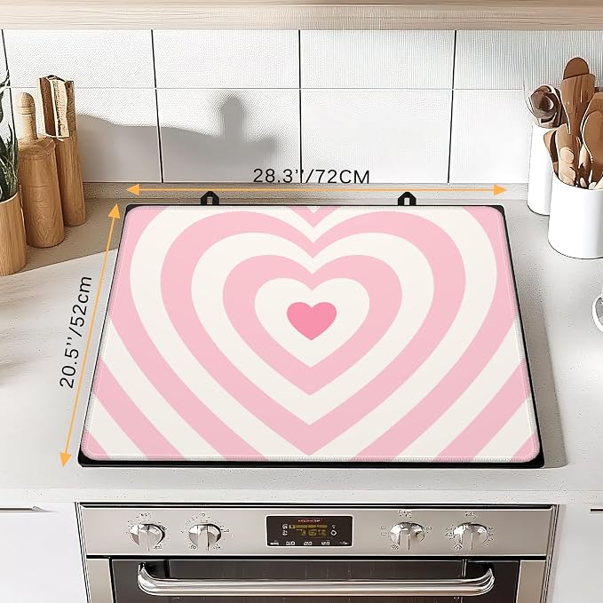 Electric Stove Top Cover Protector – Pink Love Heart Glass Flat Top Stove Mat Oven Induction Cooktop Mat for Ceramic Countertop Mats Heat-Resistant Dish Drying Mat