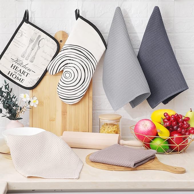 Homaxy 100% Cotton Waffle Weave Kitchen Dish Cloths 6-Pack, Mixed Color | 12 x 12 Inches, Ultra Soft Absorbent Dish Towels, Quick Drying Dish Rags with Hanging Loop