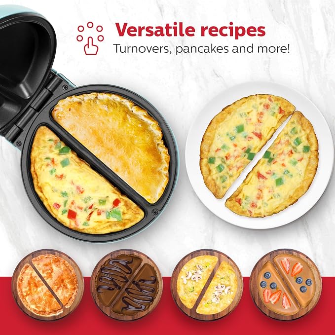 Holstein Housewares Stainless Steel 2 Section Omelet & Frittata Maker, Non Stick Coating, Easy To Clean, Indicator Lights, Compact Storage, Prepare Versatile Recipes in Minutes. 2 Portions, Mint