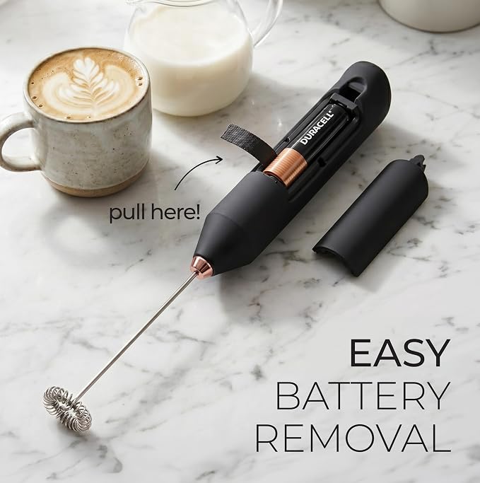 Zulay Kitchen Powerful Milk Frother AA Batteries Included – Ultra Fast Handheld Drink Mixer with Stainless Steel Whisk Stirrer for Coffee, Protein, Matcha & More, Frother Wand Electric Frothmate