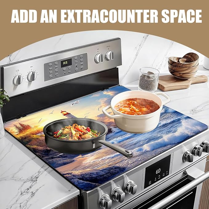 lighthouse Stove Top Covers for Electric Stove, Electric Gas Stove Pad Heat Resistant Range Cooktop Protector for Home Decor Kitchen 28"x20"