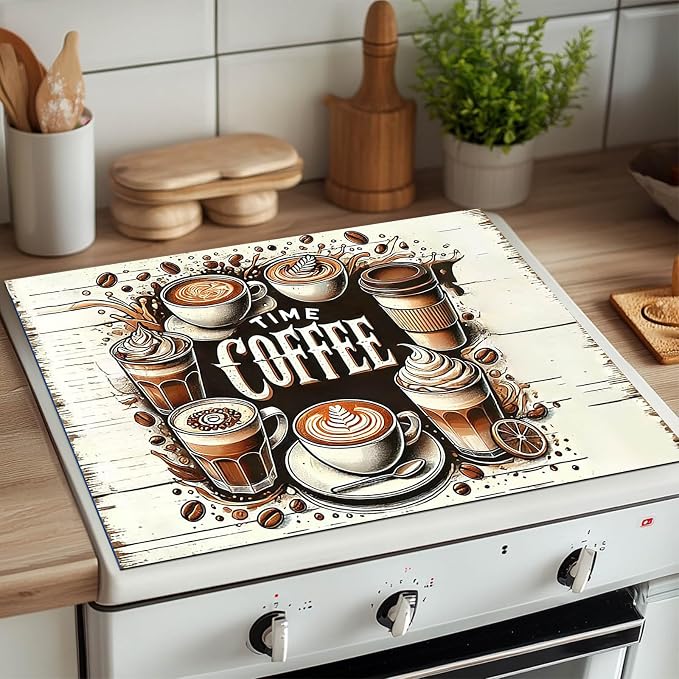 HOMETITUTE Coffee Time Stove Top Cover 28x20 Vintage Café Diatomite Mat