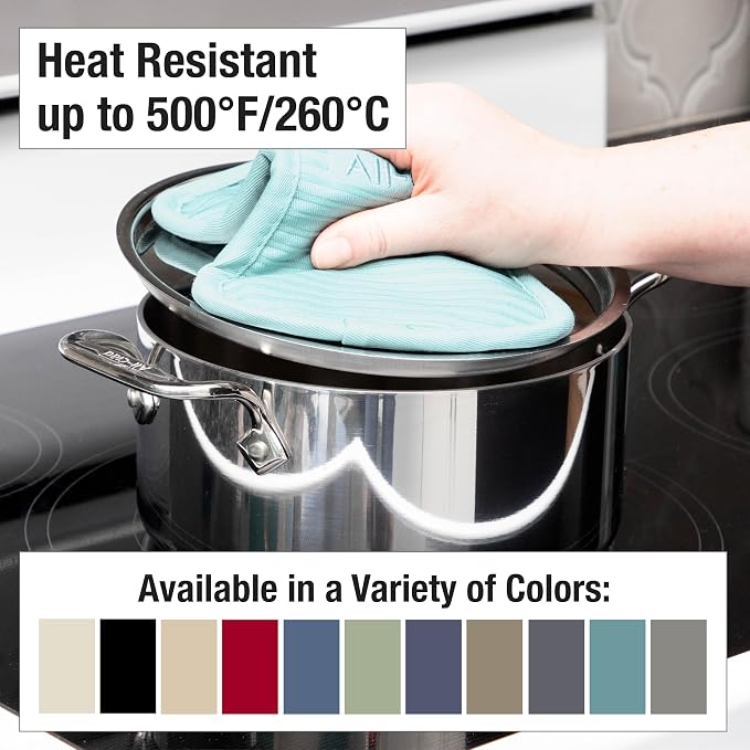 All-Clad Premium Pot Holder & Heating Pad, (2-Pack) Heat Resistant to 500 Degrees, 100% Cotton 10"x6.25" for Kitchen and Barbeque, Rainfall