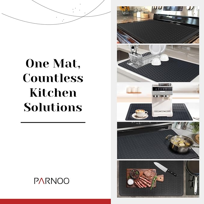 PARNOO Silicone Stove Top Cover for Electric Stove – Heat‑Resistant Glass Top Stove Protector Mat – Universal Flat Top Stove Cover, Black 28” x 20”