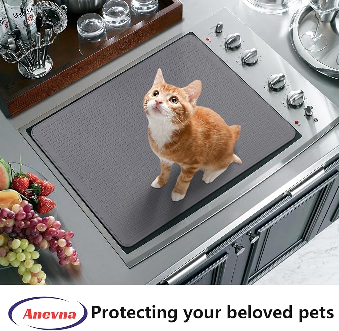 Stove Top Cover for Electric Stove- Range Covers for Electric Stove,Silicone XXL Dish Drying Mat, Glass Cooktop Covers, Flat RV Range top Mats (Gray, 30"x21")