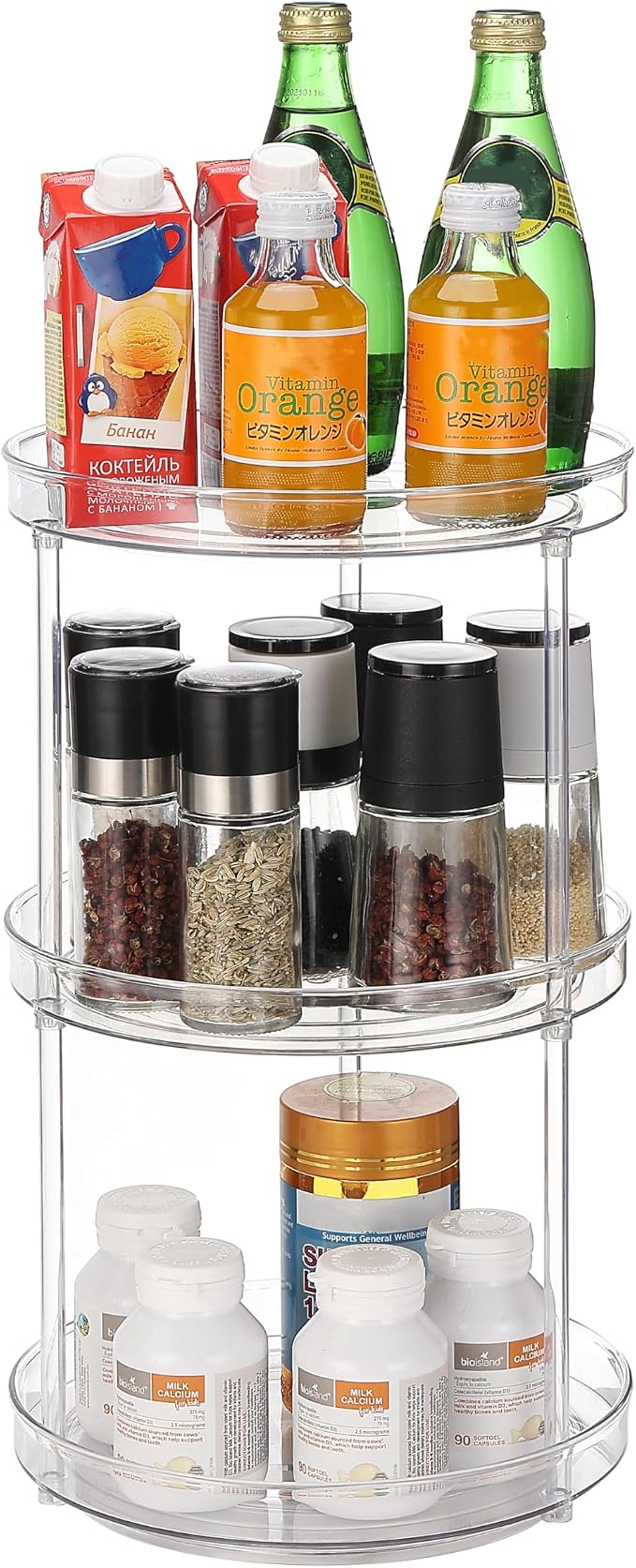 URALFA 3 Tier Lazy Susan Organizer, 9 Inch Clear Rotating Makeup Organizer | Acrylic 360 Rotating Tray, Plastic Spinning Organizer, Multi-layer Shelf for Bathroom, Pantry, Countertop, Kitchen, Cupboard