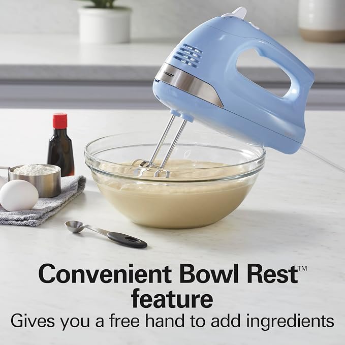Hamilton Beach 6-Speed Electric Hand Mixer with Whisk,Dough Hooks and Easy Clean Beaters,Powerful 275 Watt Motor,Snap-On Storage Case,Blue,(Pack of 2)