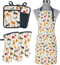 Alselo Oven Mitts and Pot Holders with Chef Apron,Kitchen Set of 5 | Heat Resistant Kitchen Gloves and Silicone Non-Slip Potholders Adjustable Neck Buckle Chef Apron, Cotton Dog Design (Dog)