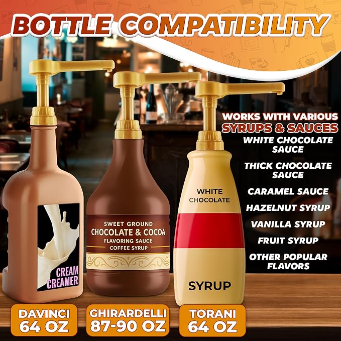 3 Pcs Sauce Pumps, Compatible with Torani, Davinci & Ghirardelli | Sauce Pump Dispenser 0.5oz Each Press; Adjustable Long Tube, Lockable Design; for 64 and 87-90oz Bottles; for Various Liquids