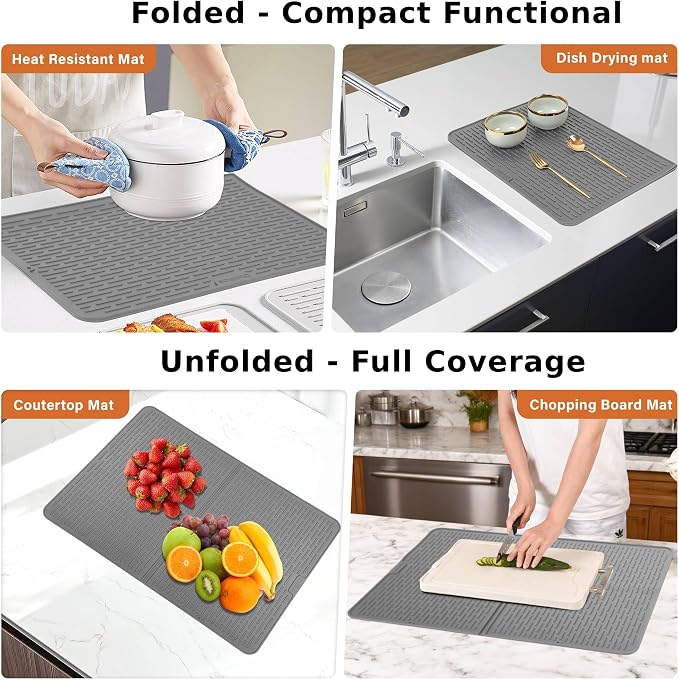 Foldable Silicone Stove Top Cover – 20"x28" Stove Top Covers for Electric Stove, Glass Top Stove Cover, RV Stove Top Cover & Dish Drying Mat (Gray, 28''x20'')