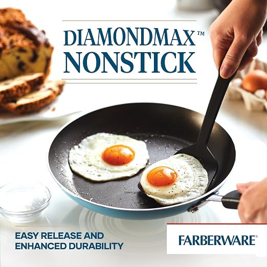 Farberware Cookstart Aluminum DiamondMax Nonstick Cookware Set, Kitchen Essentials, 15-Piece, Aqua