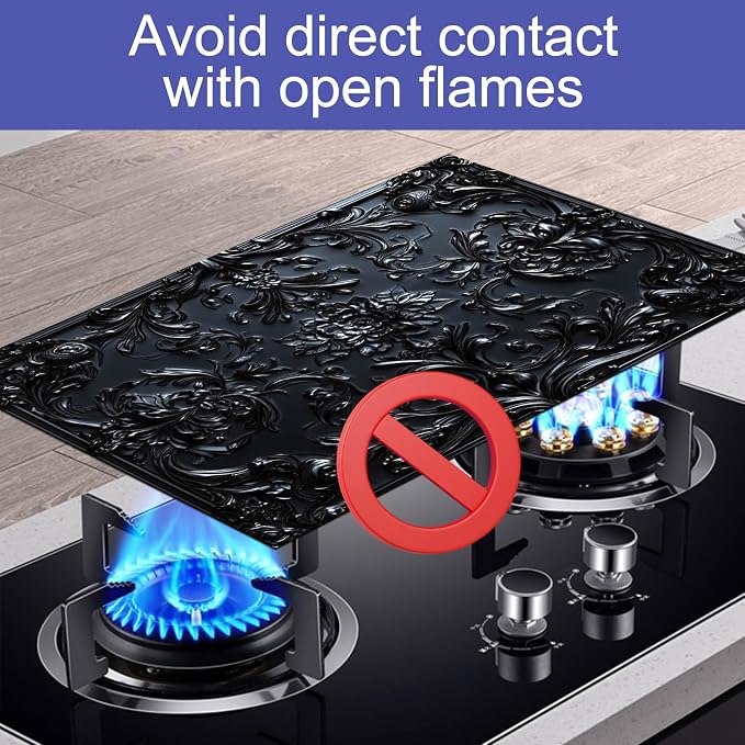 HOMETITUTE Stove Top Cover 28x20 Black Baroque Floral Diatomite Mat