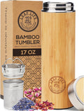 LeafLife Premium Bamboo Tea Tumbler with Infuser for Loose Leaf Tea | Insulated Coffee Bottle, Stainless Steel Gift Set, Leakproof Travel Mug, 17oz