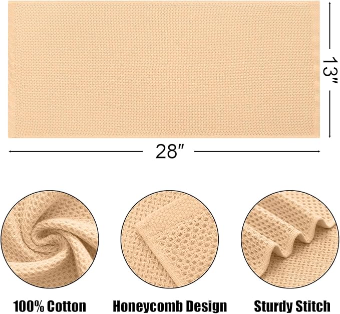 Kitinjoy 100% Cotton Waffle 4-Pack Kitchen Towels, 13" x 28", Apricot | Super Soft, Ultra-Absorbent, Fast Drying, lightweight, Quick Drying Kitchen Hand Towels