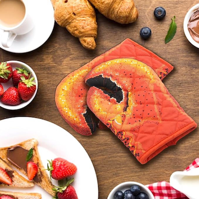 Lobster Claw Oven Mitts Quilted Cotton Lining Design Heat Resistant Crab Claw Gloves Microwave Oven Gloves Lobster Oven Mitts for Women Funny Oven Mitt Lobster Claw Gloves for Baking, BBQ, Grilling