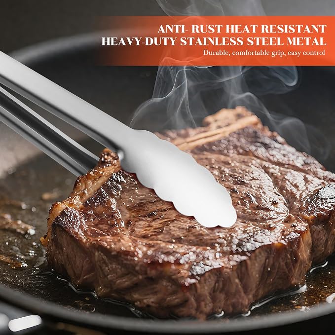 7/9/12 Inch Kitchen Tongs for Cooking, Heat Resistant Stainless Steel Tongs | Heavy Duty Metal Tongs Grilling Tongs Grill Tongs BBQ Tongs for Cooking,Grilling,BBQ/Barbecue,Food (All Metal - 7"+9"+12")