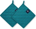 Encasa XO Pot Holders, Quilted Kitchen Hot Pads 8"x8" Azul Blue | 100% Heavyweight Cotton | Quilted Insulation | Multipurpose Trivets & Hot Pads | Hanging Loop | Set of 2