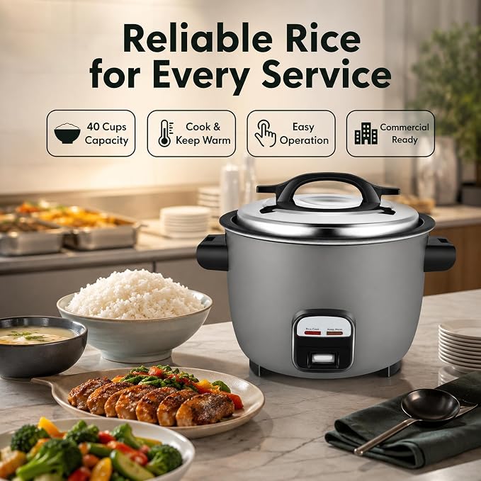 40 Cups Commercial Rice Cooker/Warmer | Large Capacity Rice Cooker is built to last through constant rigorous use.