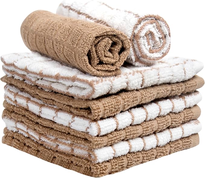 Bumble Dish Cloths (6-Pack), 100% Cotton Kitchen Towels, 12"x12" - Tan | 405 GSM | Soft, Highly Absorbent & Durable Dish Towels for Kitchen