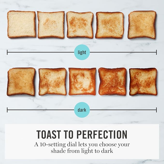 Martha Stewart 4-Slice Toaster, 3 Presets & 10 Shade Settings, Sky Blue | Gluten-Free, Bagels, Extra-Wide Self Centering Slots, Waffles & Artisan Bread, Shade Memory, Cord Wrap & Removable Crumb Tray